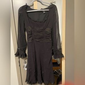 100% silk moda international silk black ruffle lace dress